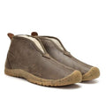 Chestnut men's moc winter shoes with shearling-lined collar and suede upper