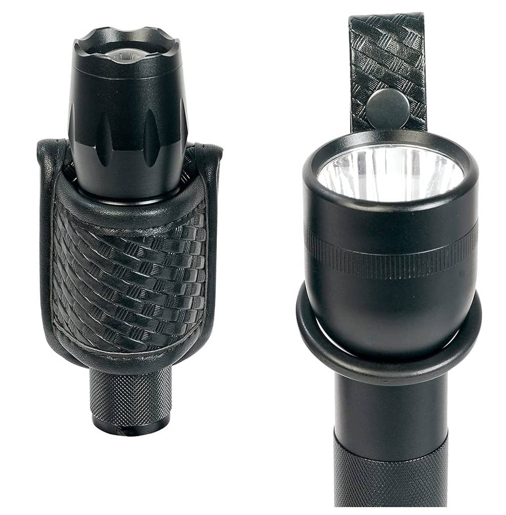 TAFTACFR black open-top compact flashlight holder with basketweave outer snap