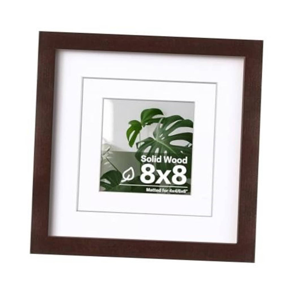 Walnut solid wood 8x8 frame with clear plexiglass and white mat opening