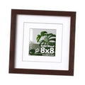 Walnut solid wood 8x8 frame with clear plexiglass and white mat opening
