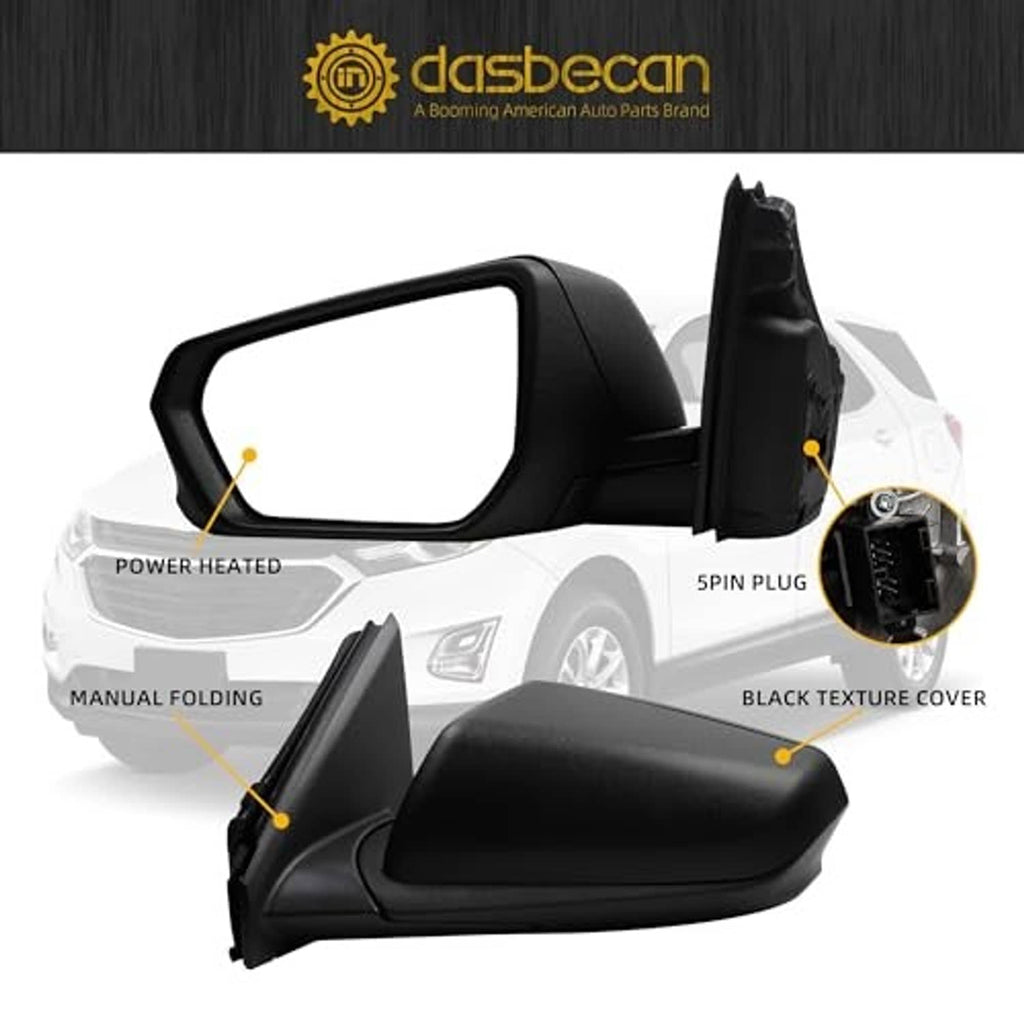 Power heated manual folding driver side mirror, black textured cover, 5-pin plug