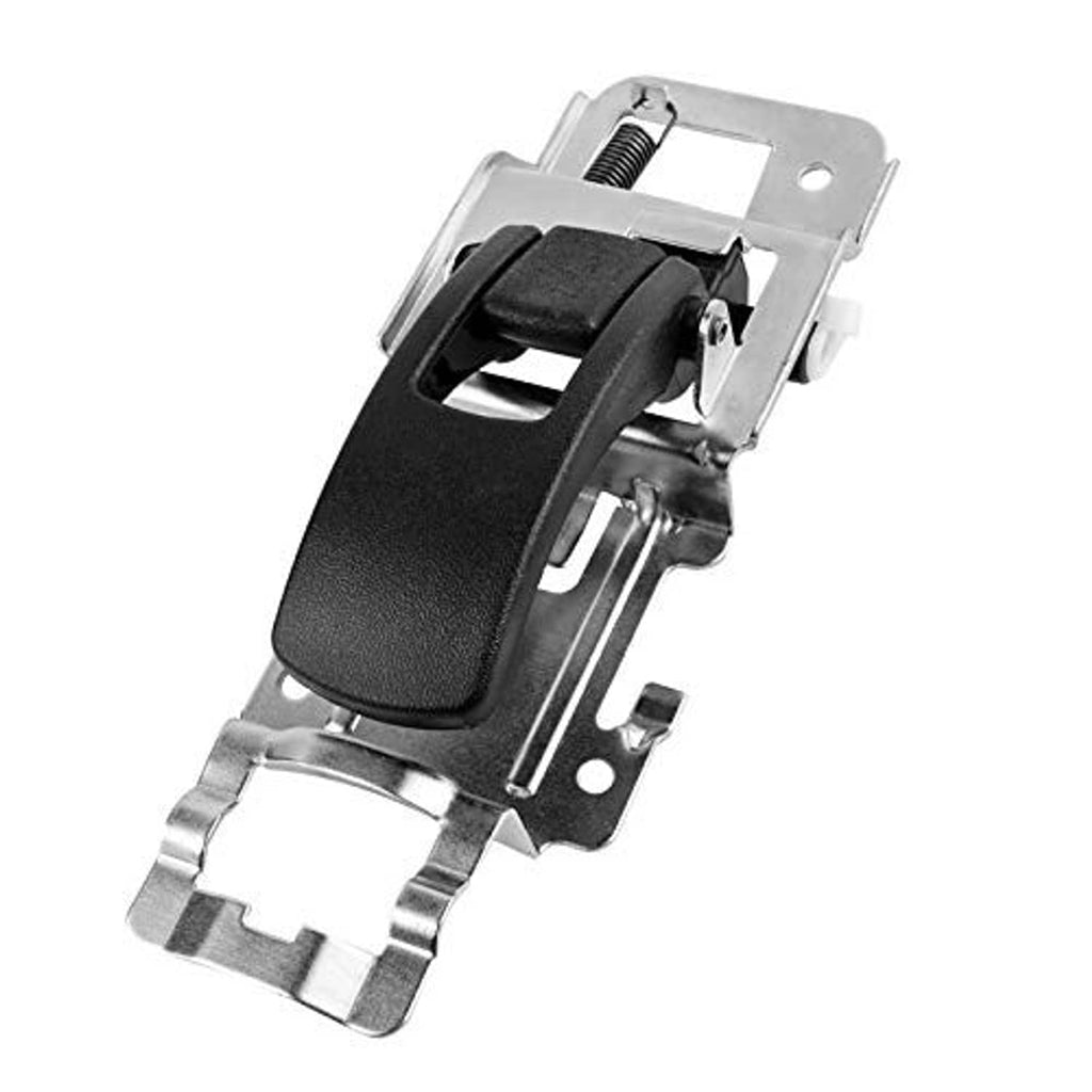 Left interior driver door handle with black lever pad and chrome mounting frame