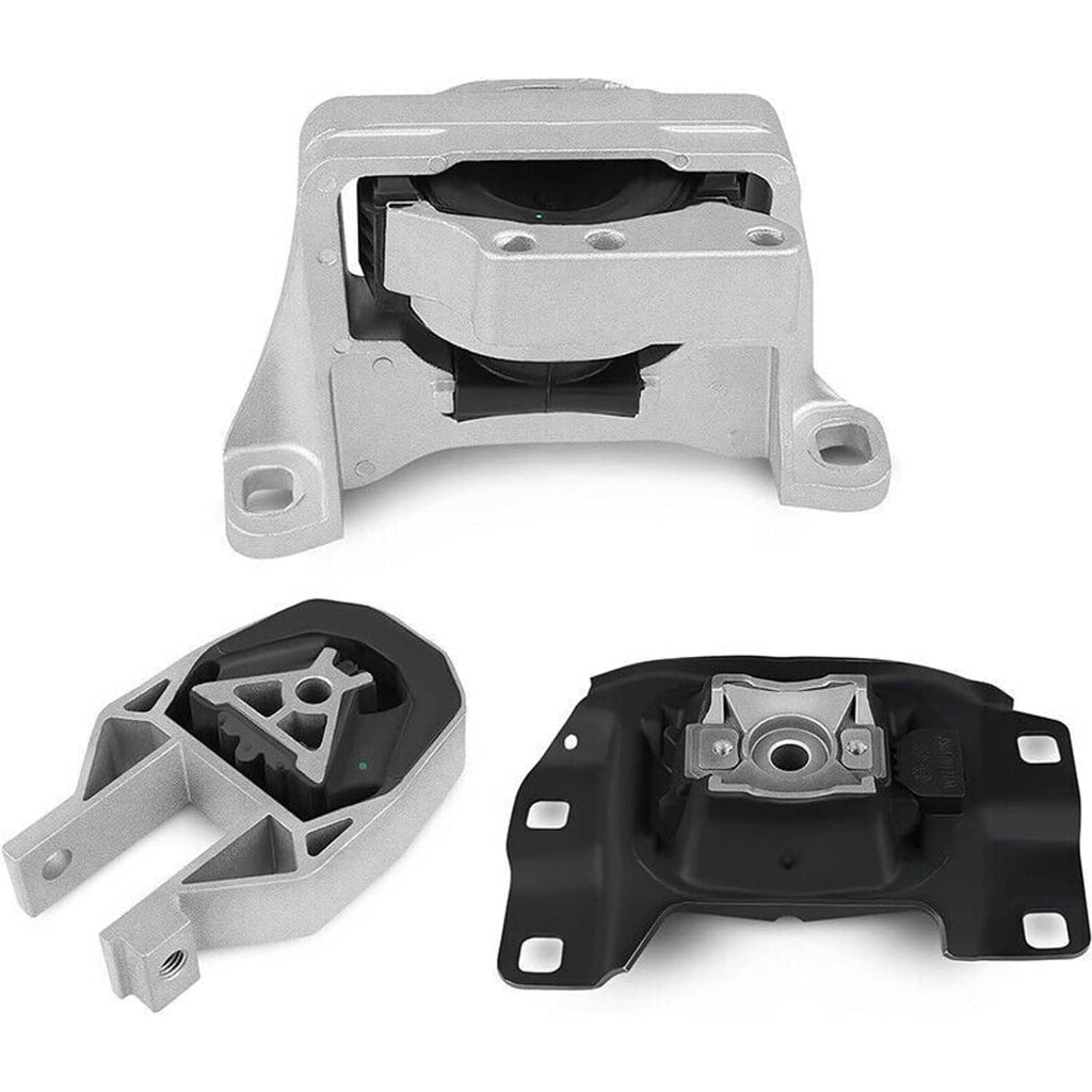 Motor and transmission mount set parts with black rubber inserts and silver brackets