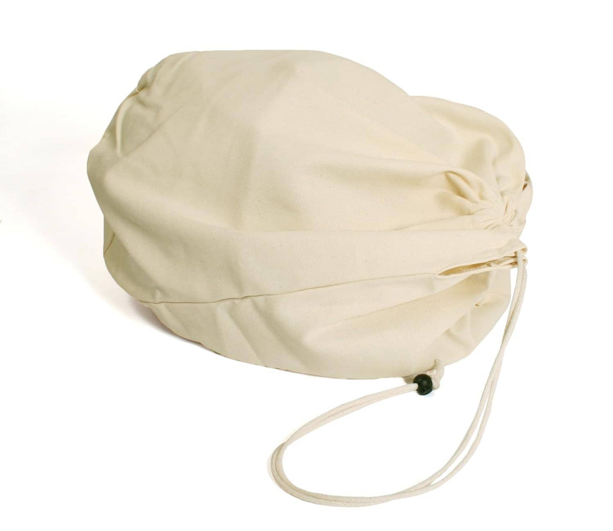 Tan arc flash hood bag, closed hood shape with drawstring cord
