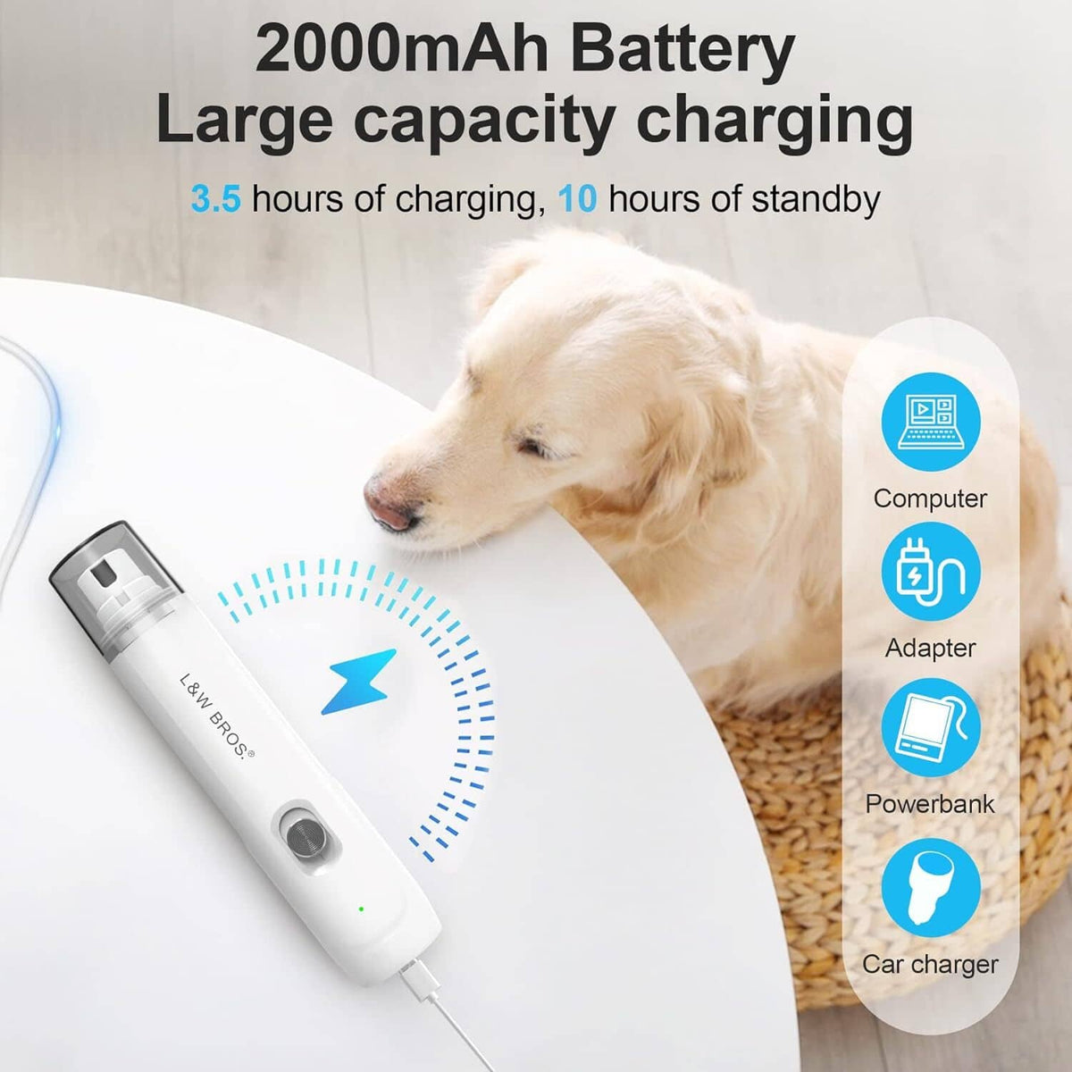 Rechargeable dog nail grinder charger cable and charging label