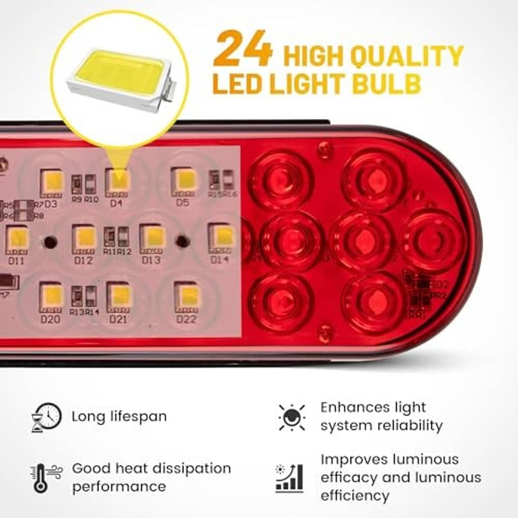 Red oval LED trailer tail light showing 24 LED bulbs and internal circuit layout
