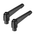 Black M8 adjustable clamping lever with push-button thread fitting