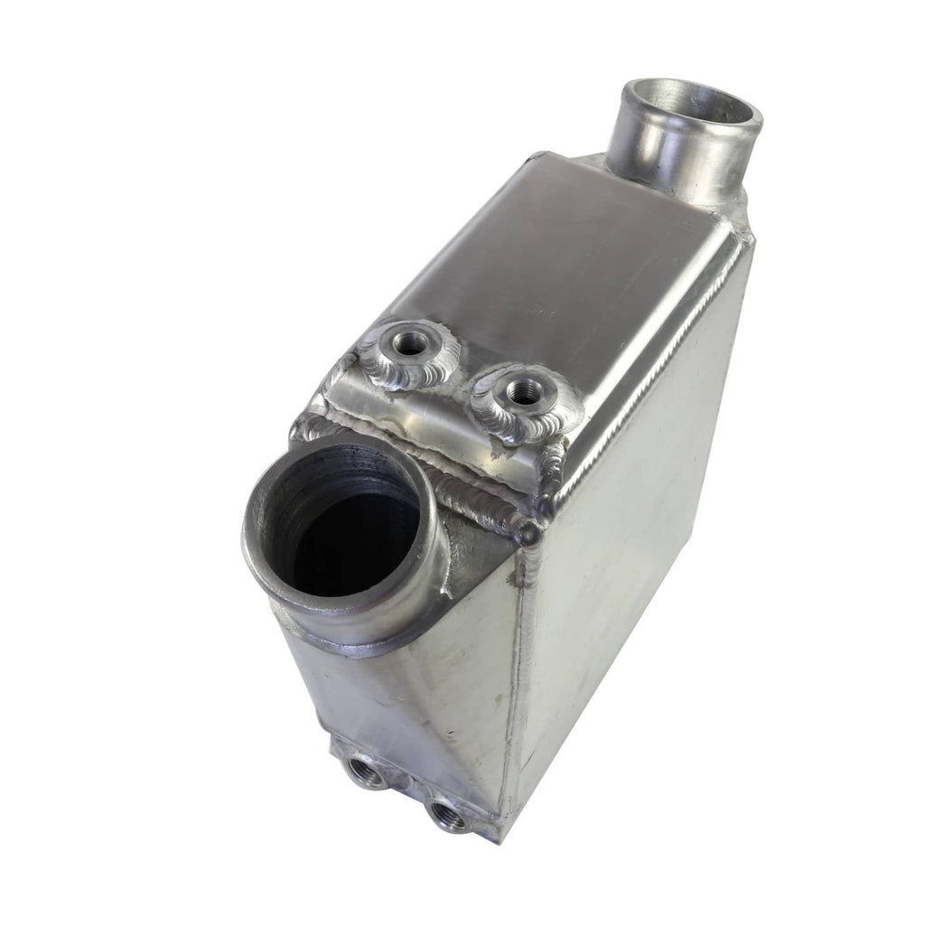 Aluminum intercooler end with large round inlet opening
