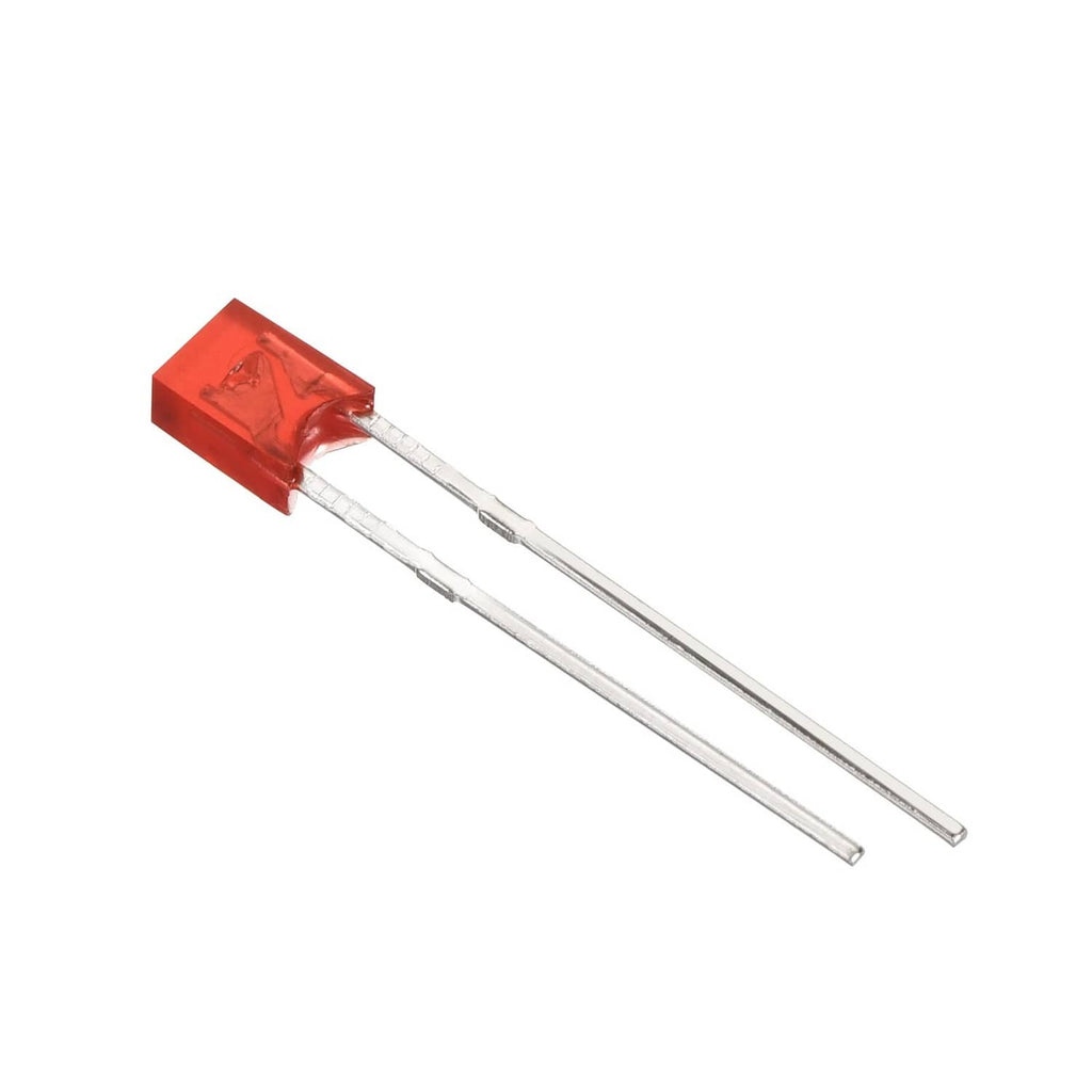Single red rectangular LED lamp bulb with two long silver leads
