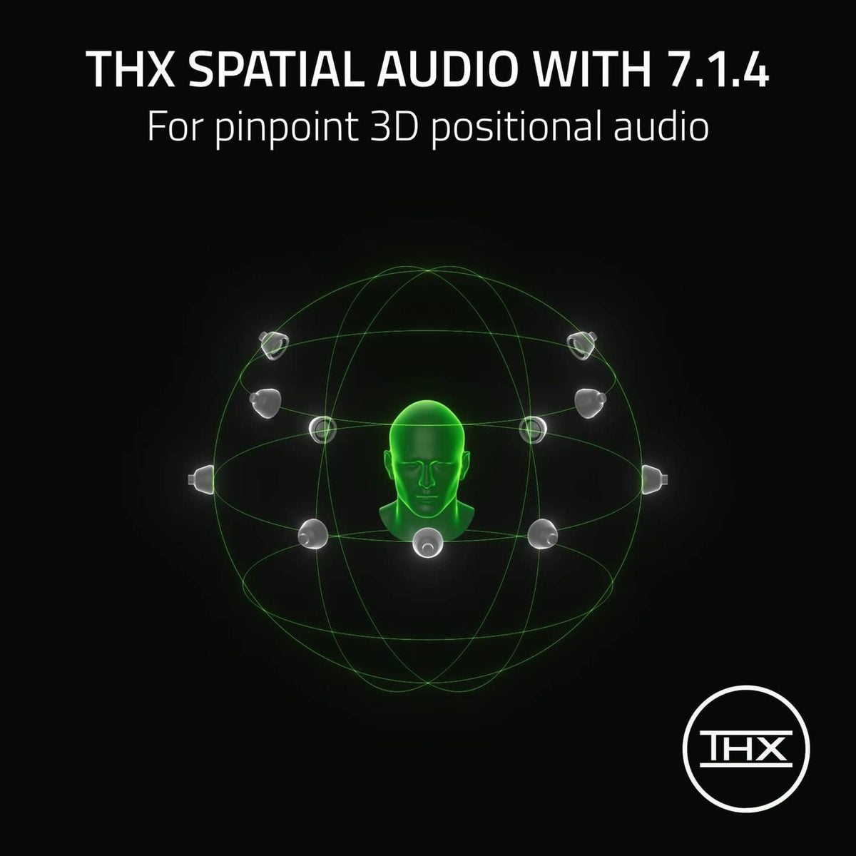 THX spatial audio feature graphic with 3D sound icon for wireless headset.