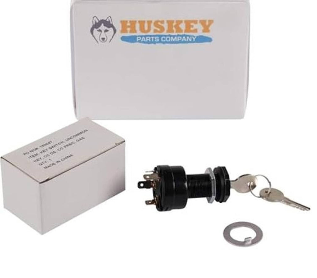 Golf cart ignition key switch with two keys, key ring, and HUSKEY parts box