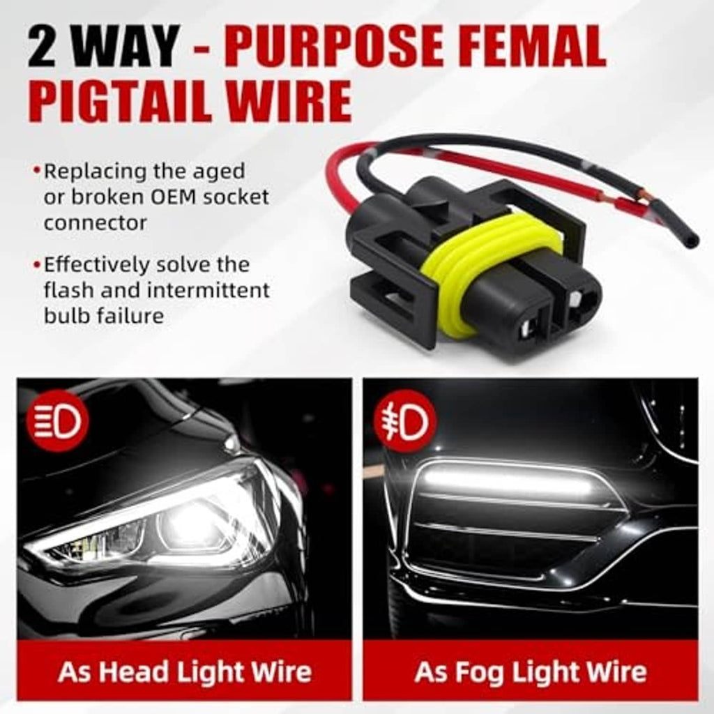 Female 2-way pigtail wiring harness with yellow-ring sockets and red/black leads