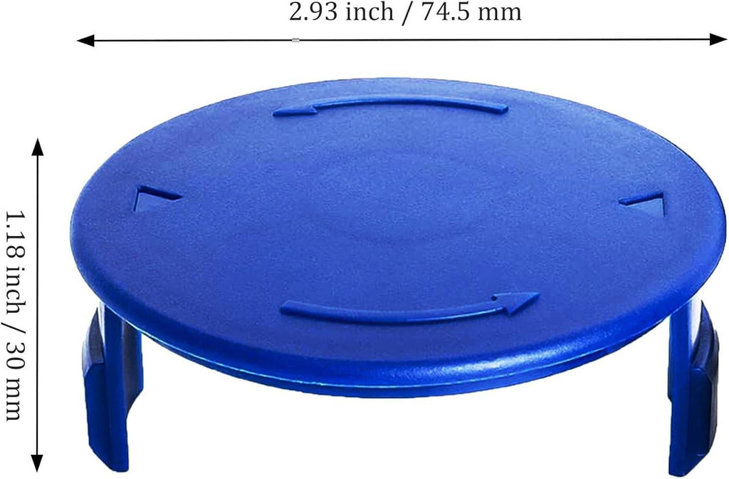 Blue round spool cap cover, 74.5 mm / 2.93 in diameter with side tabs