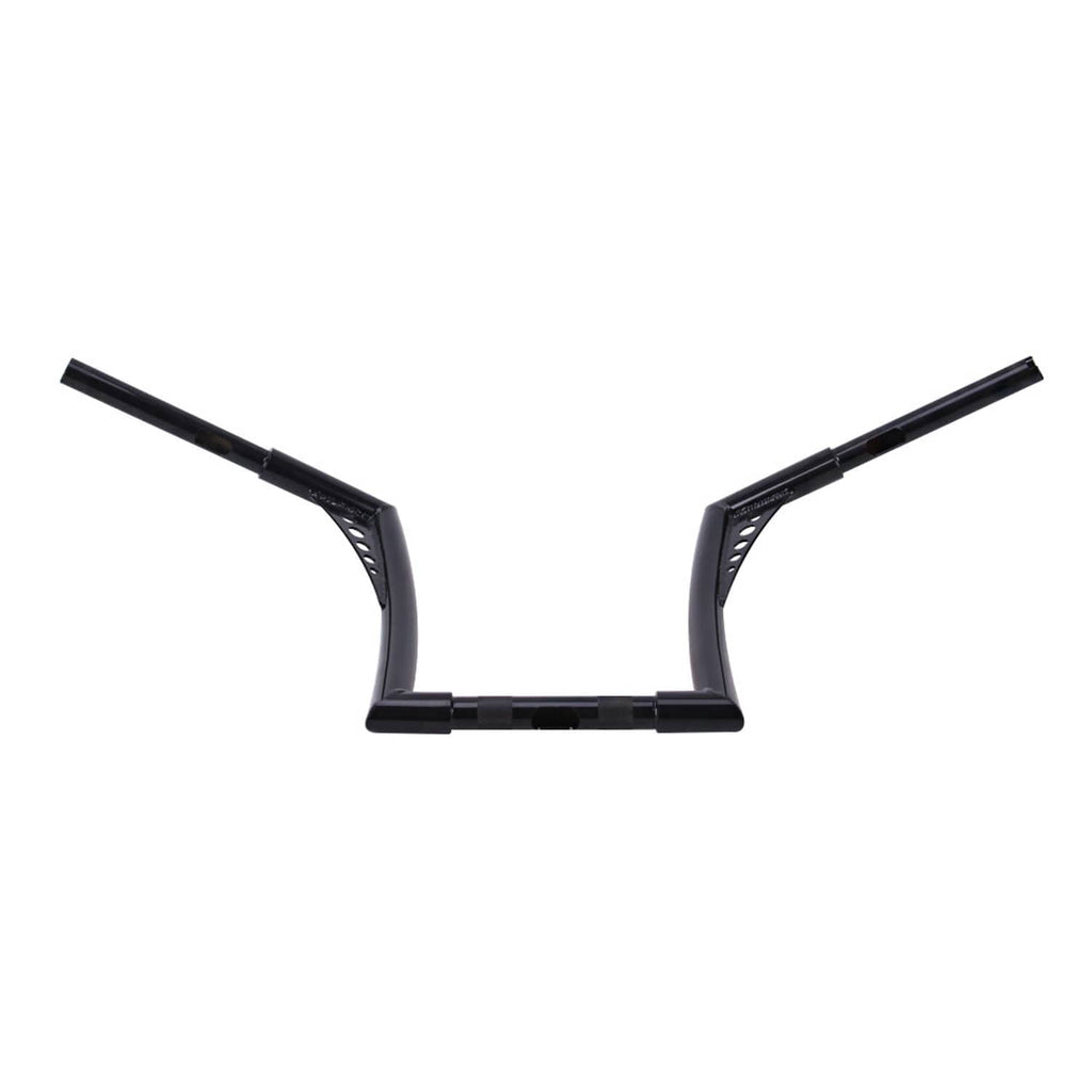 14 inch rise ape hanger handlebar, black metal with center mounting crossbar