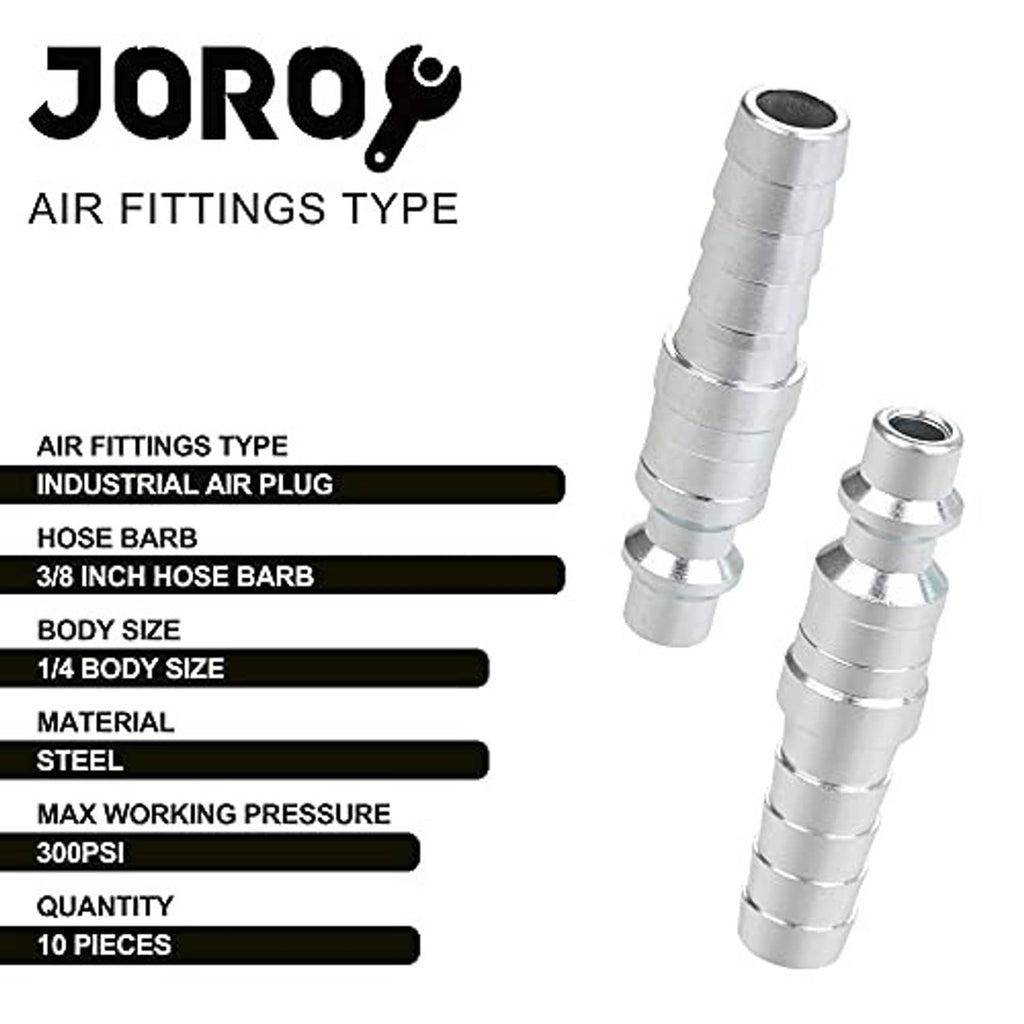 Industrial air plug with hose barb and 1/4 body size, chrome metal fitting
