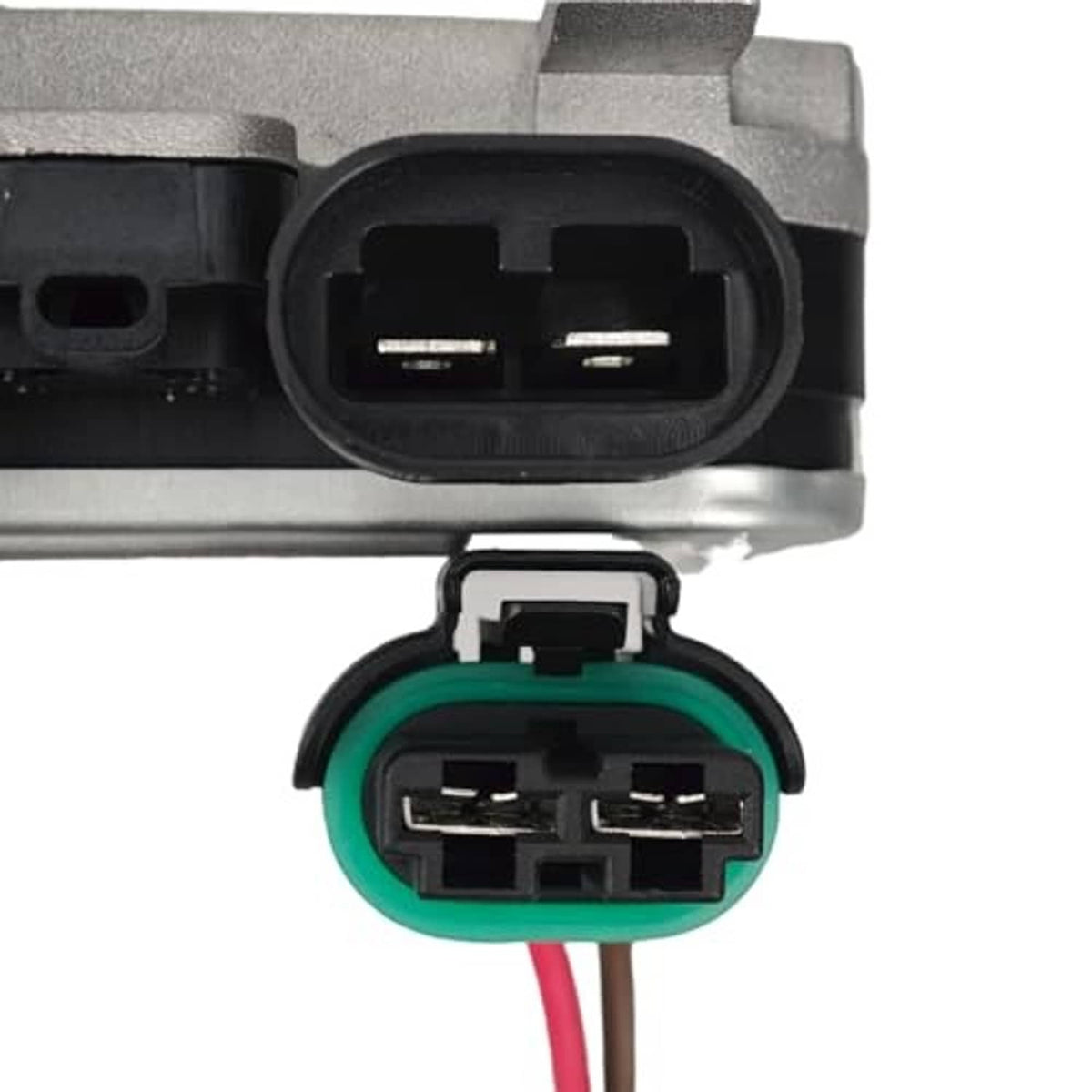 Cooling fan connector with green-ring socket and red/brown wire harness