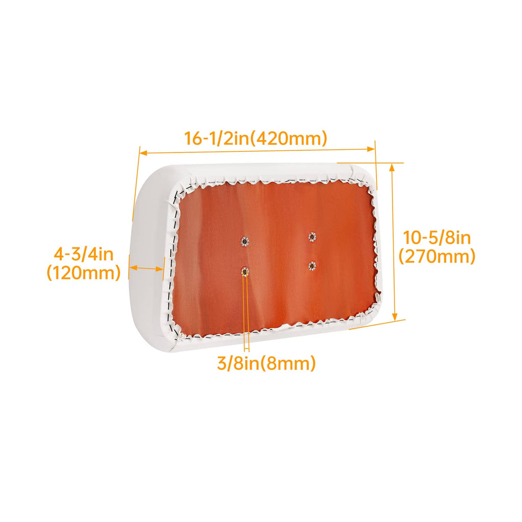 White seat back cushion size diagram: 16-1/2 in x 10-5/8 in, stitched edges