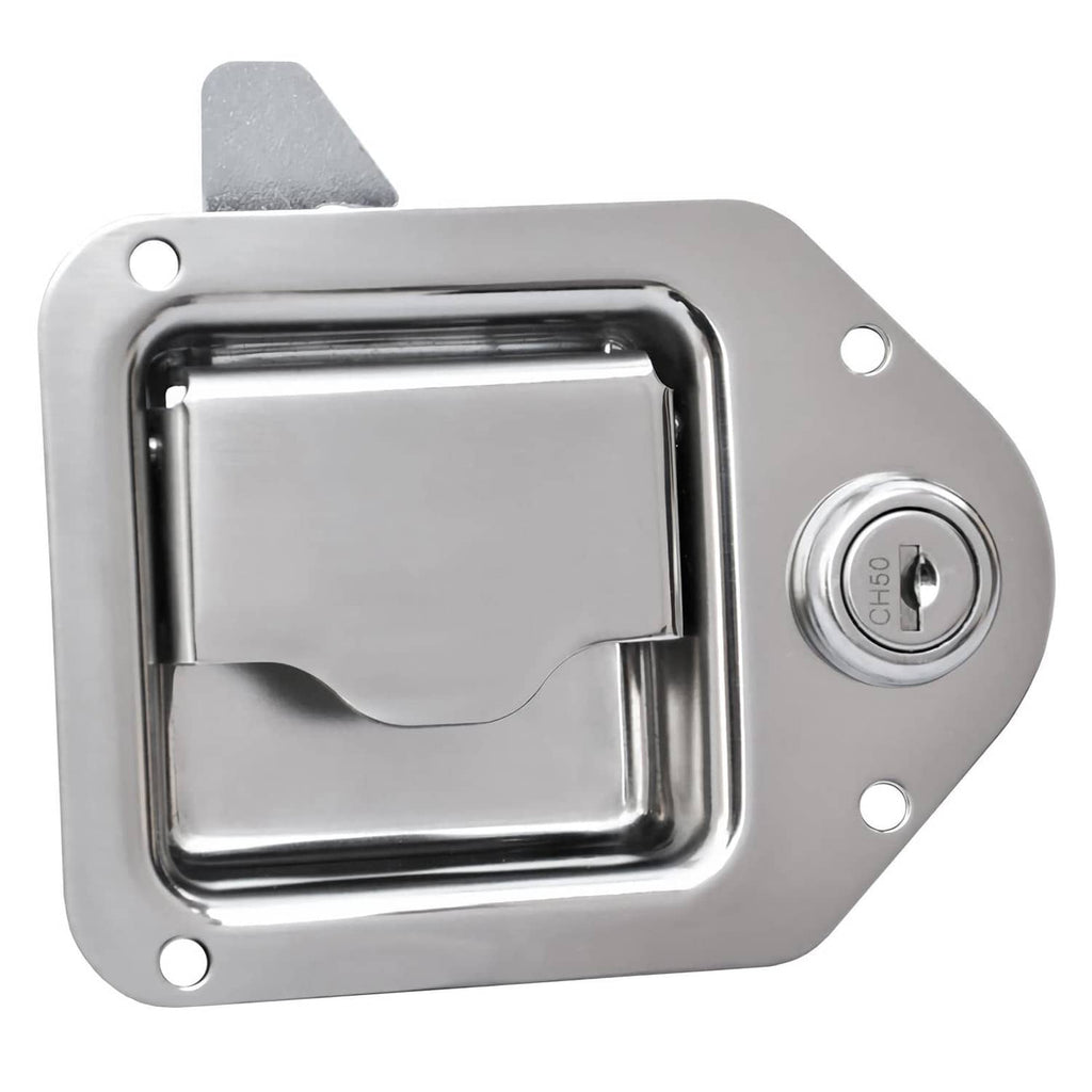 Truck toolbox lock latch assembly with recessed rectangular frame and CH50 keyhole