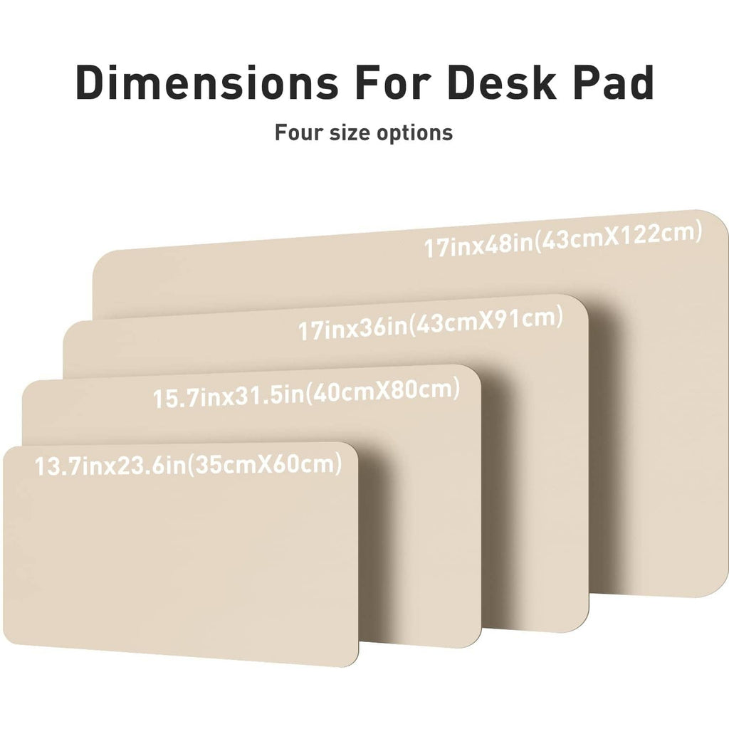 Beige desk pad protector showing multiple size options