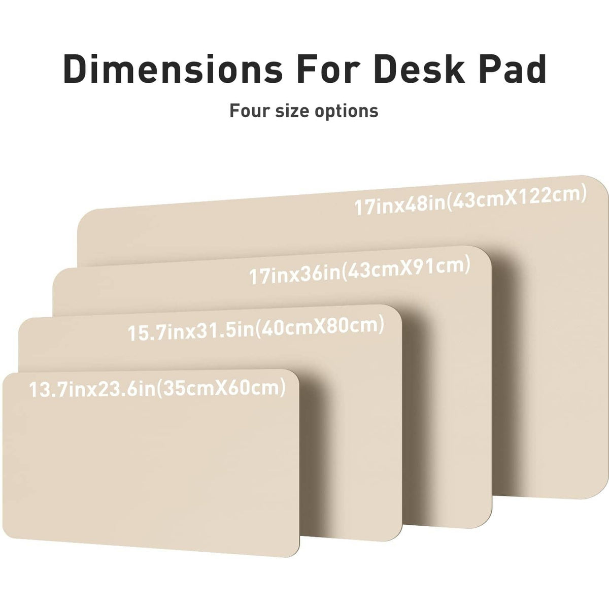 Beige desk pad protector showing multiple size options