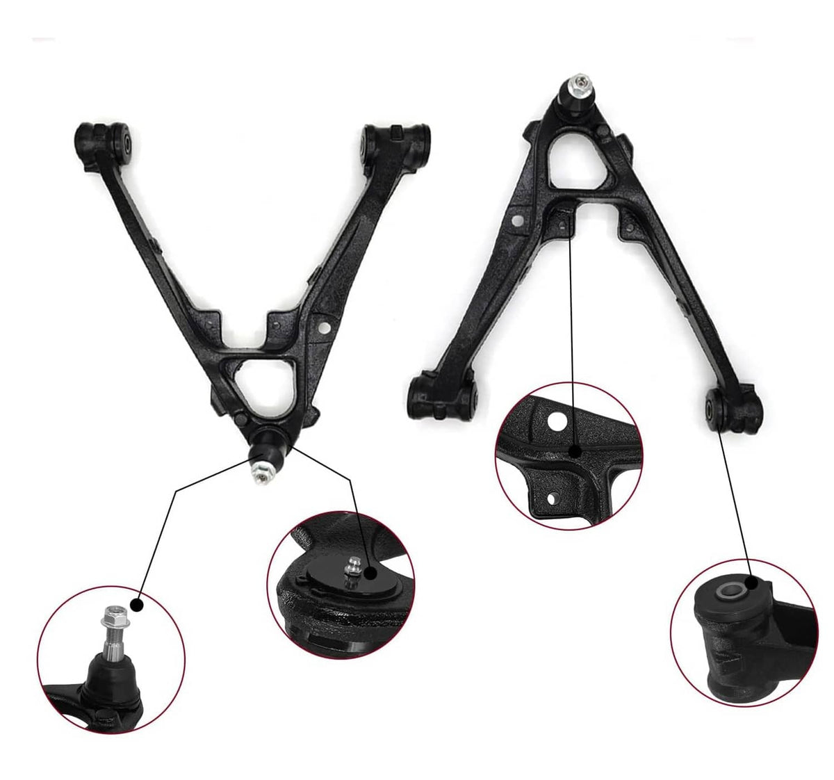 Front control arms with highlighted mounting points and ball joints, black set