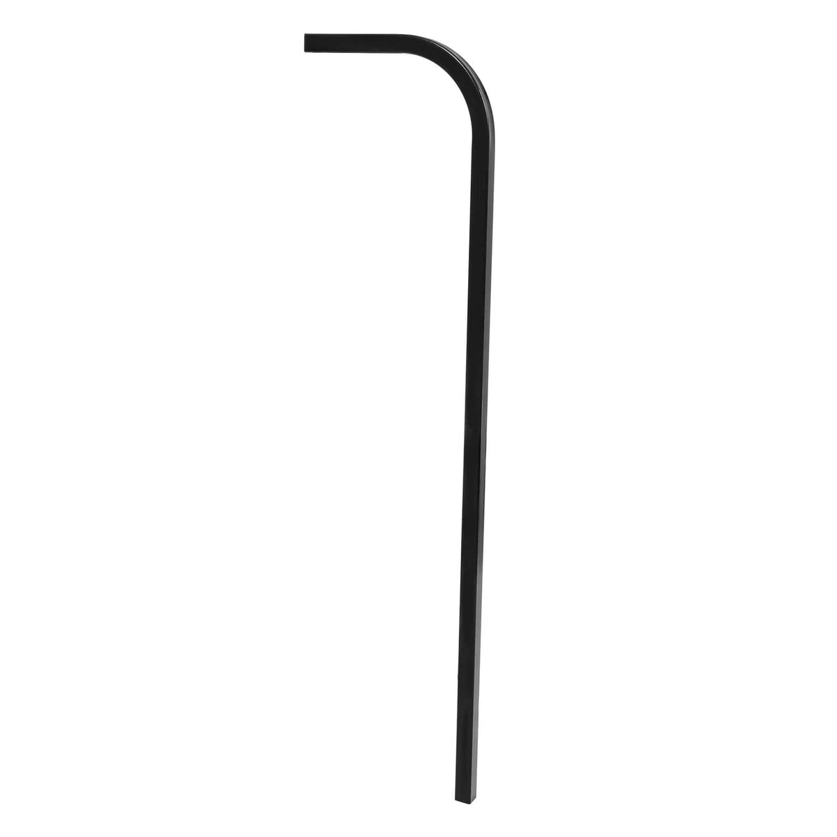 Black rear roof mounting support strut with vertical leg and curved top