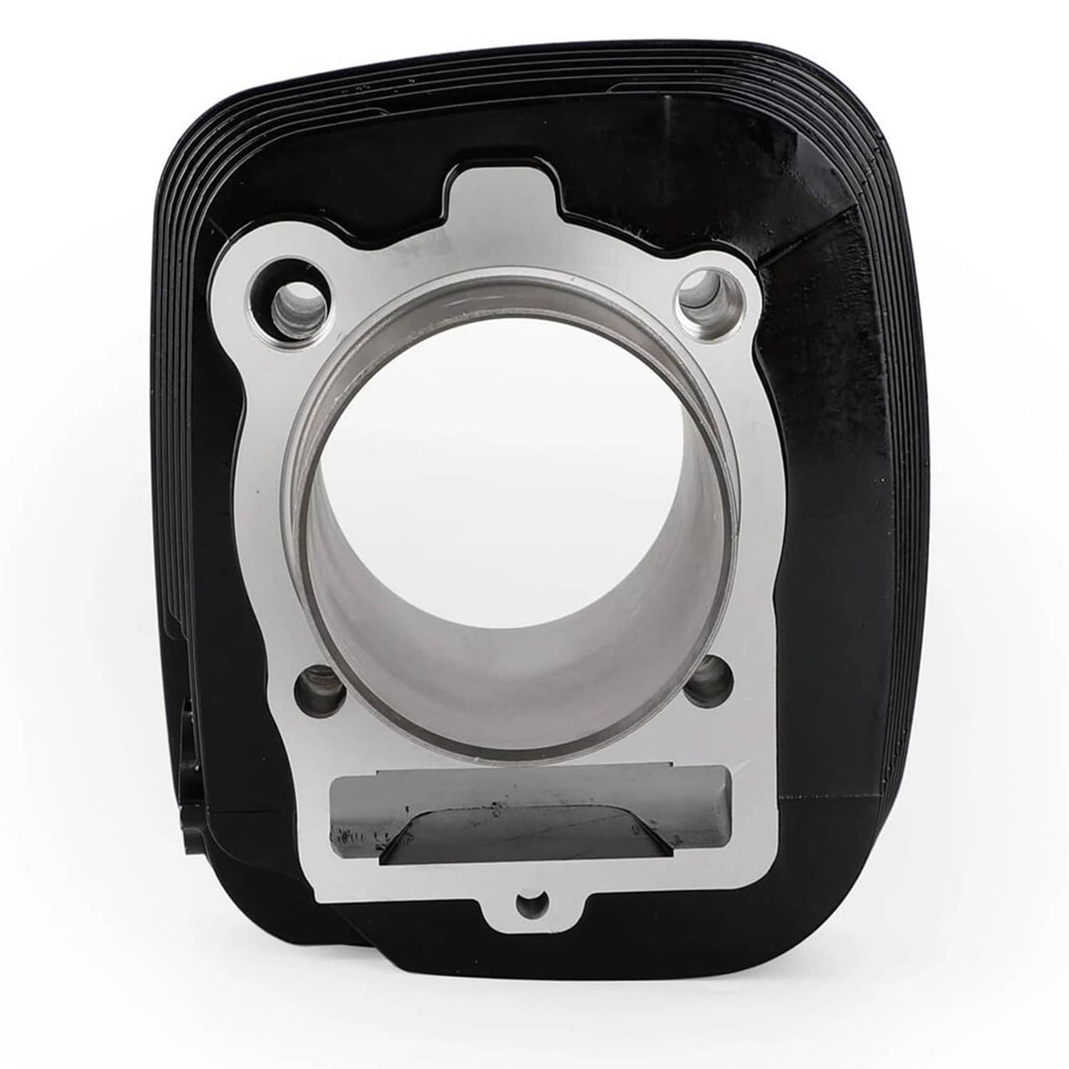Cylinder head cover with round bore, black housing, and silver mounting ring