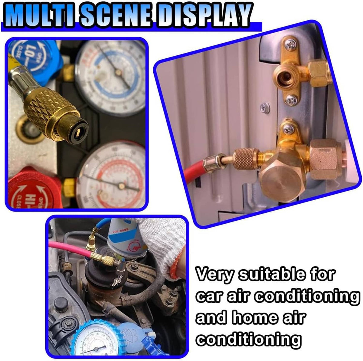 A/C charging hose seal set shown with gauges and brass fitting parts