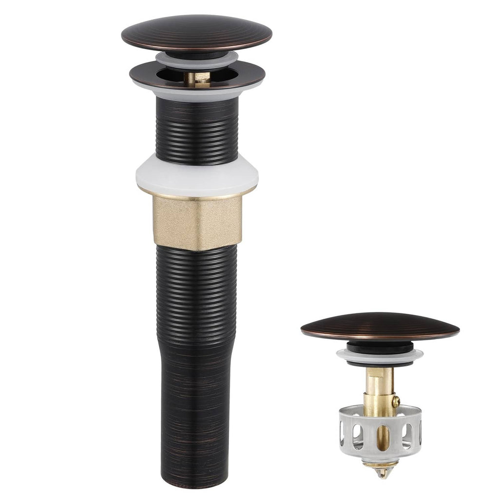 Oil-rubbed bronze bathroom sink pop-up drain with strainer basket