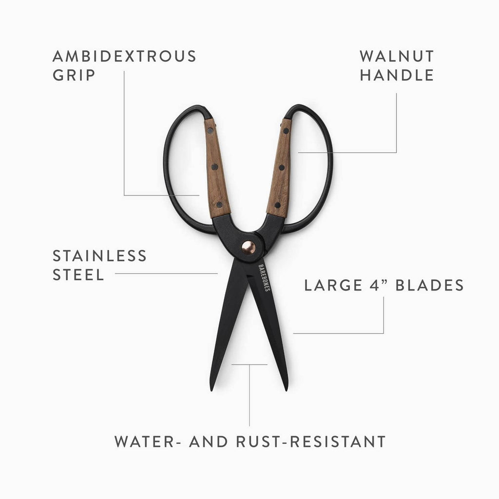 Dual grip shears with walnut handles, stainless steel blades, ambidextrous loop grip