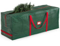 Green Christmas tree storage bag with red carrying handles and side straps