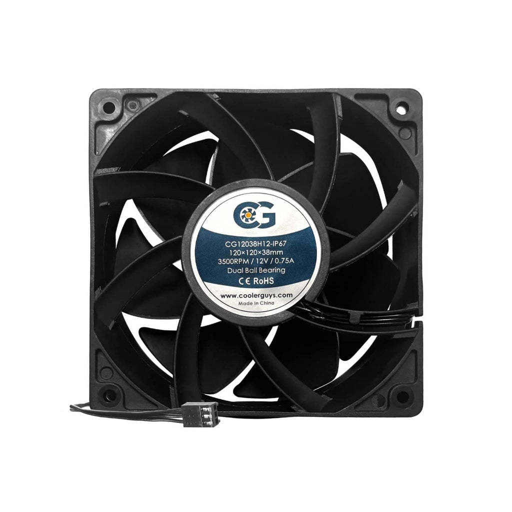 Black 120x120x38mm IP67 waterproof cooling fan with dual ball bearing design