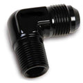 Black 90-degree pipe hose adapter with male threads, elbow and straight ports