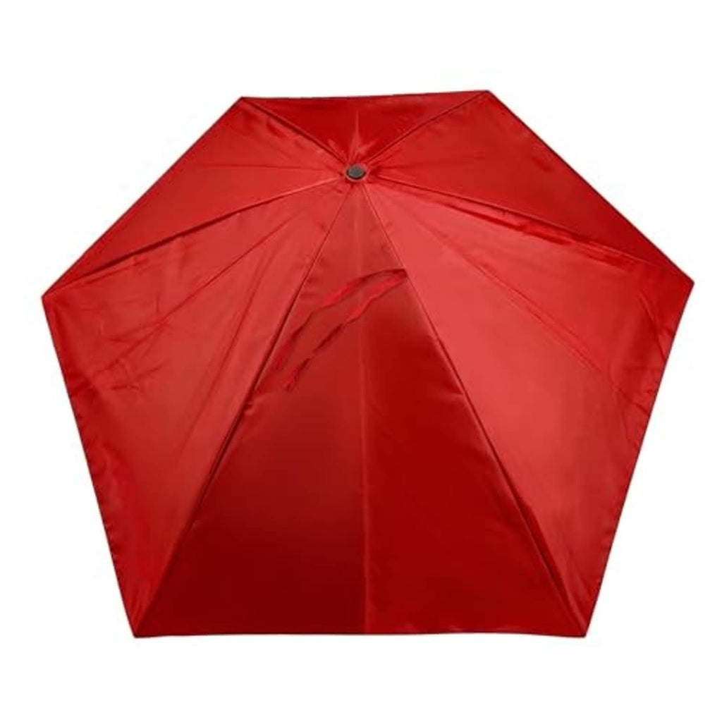 Red hexagonal umbrella replacement canopy with center button and ribbed fabric panels