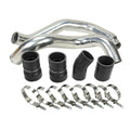 Silver intercooler pipe kit with black couplers, boots, and metal worm clamps