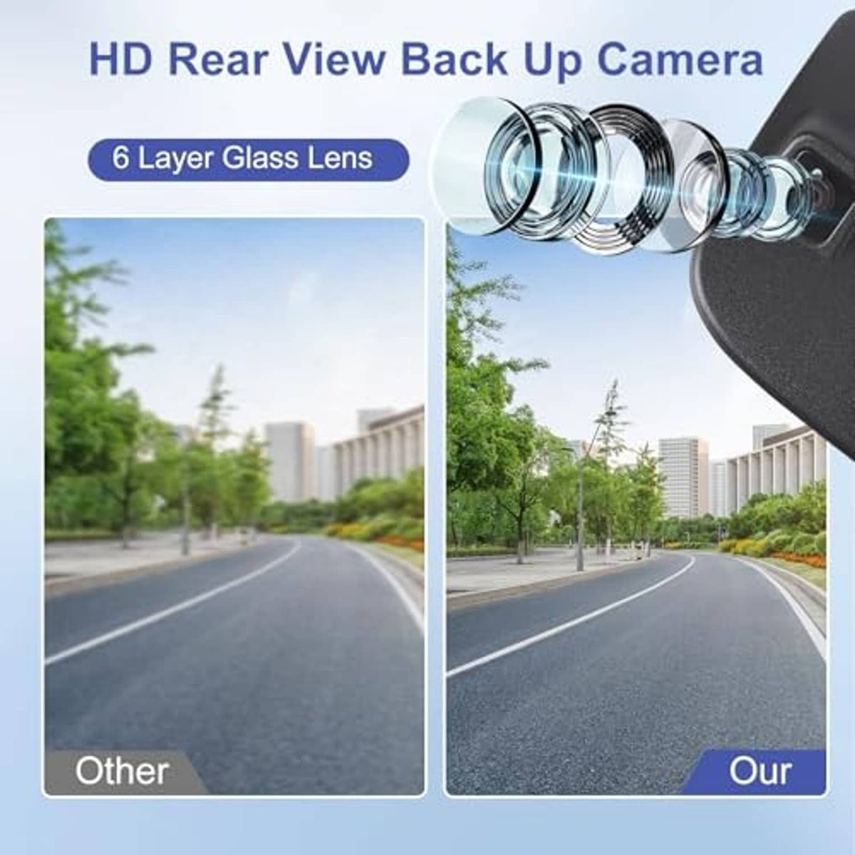 Rear view backup camera tailgate handle with integrated lens and wiring