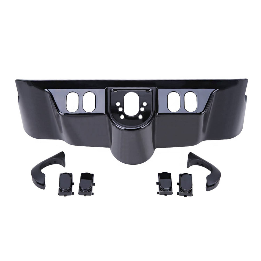 Black switch cap kit panel with included side pieces and fasteners, cutout for switch