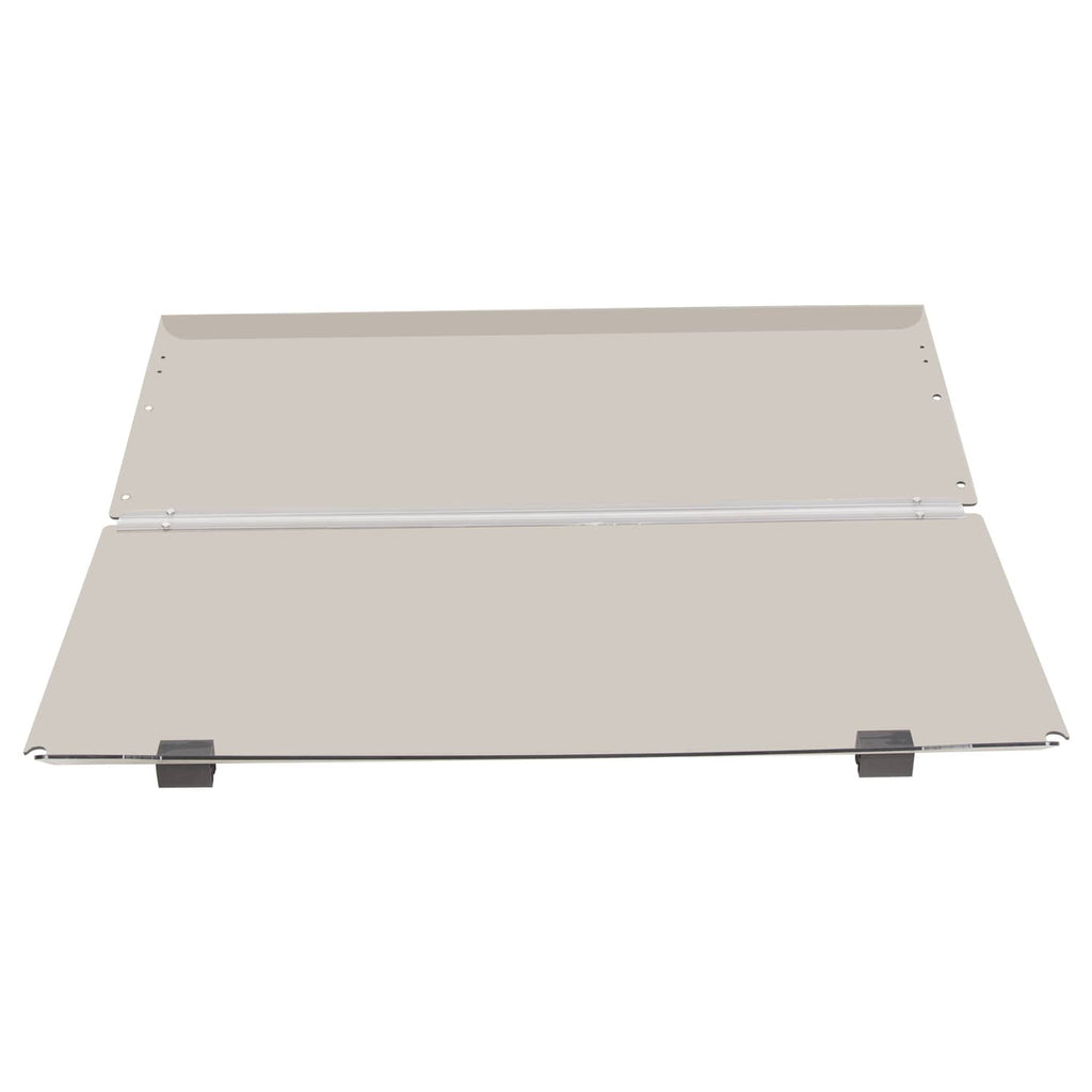 Two-panel tinted folding golf cart windshield with black latch-style corner mounts