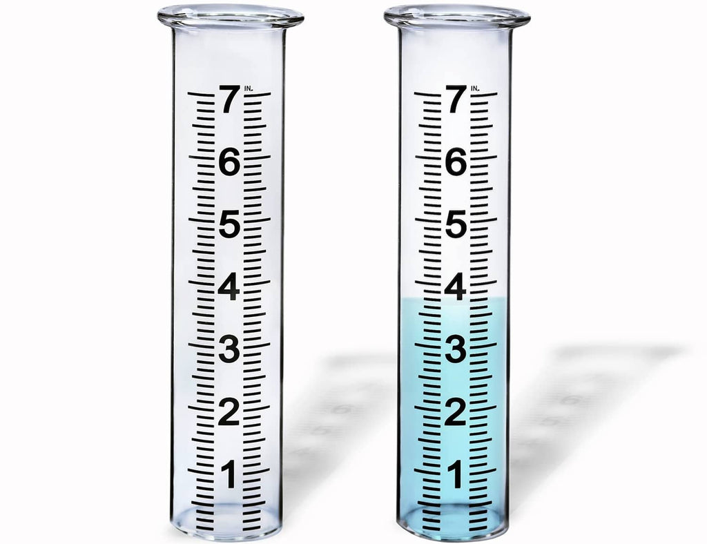Set of 2 glass rain gauge replacement tubes with 1–7 inch measurement markings