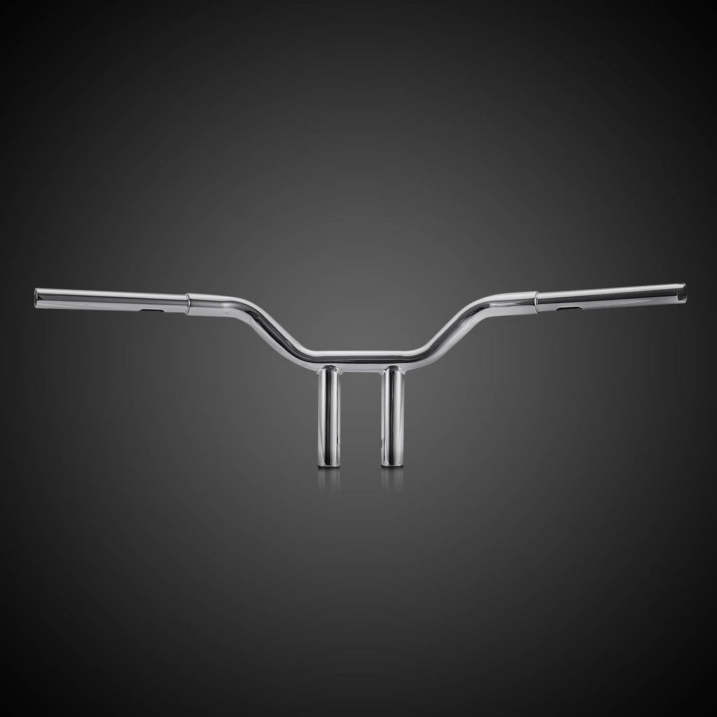 Chrome MX T-bar handlebar with curved center and straight bar ends, front view