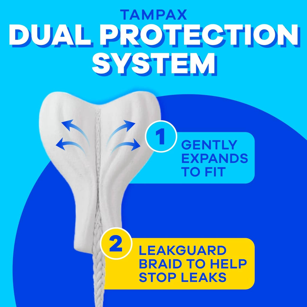 Tampon illustration with dual protection system and leakguard braid