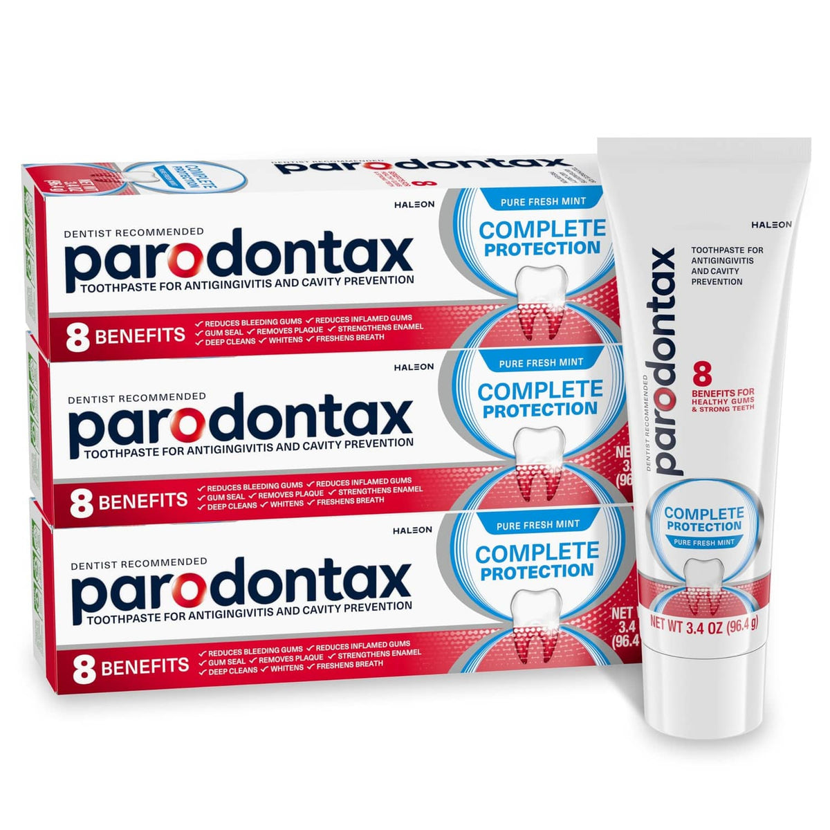Parodontax Complete Protection toothpaste box with mint tube, 3.4 oz