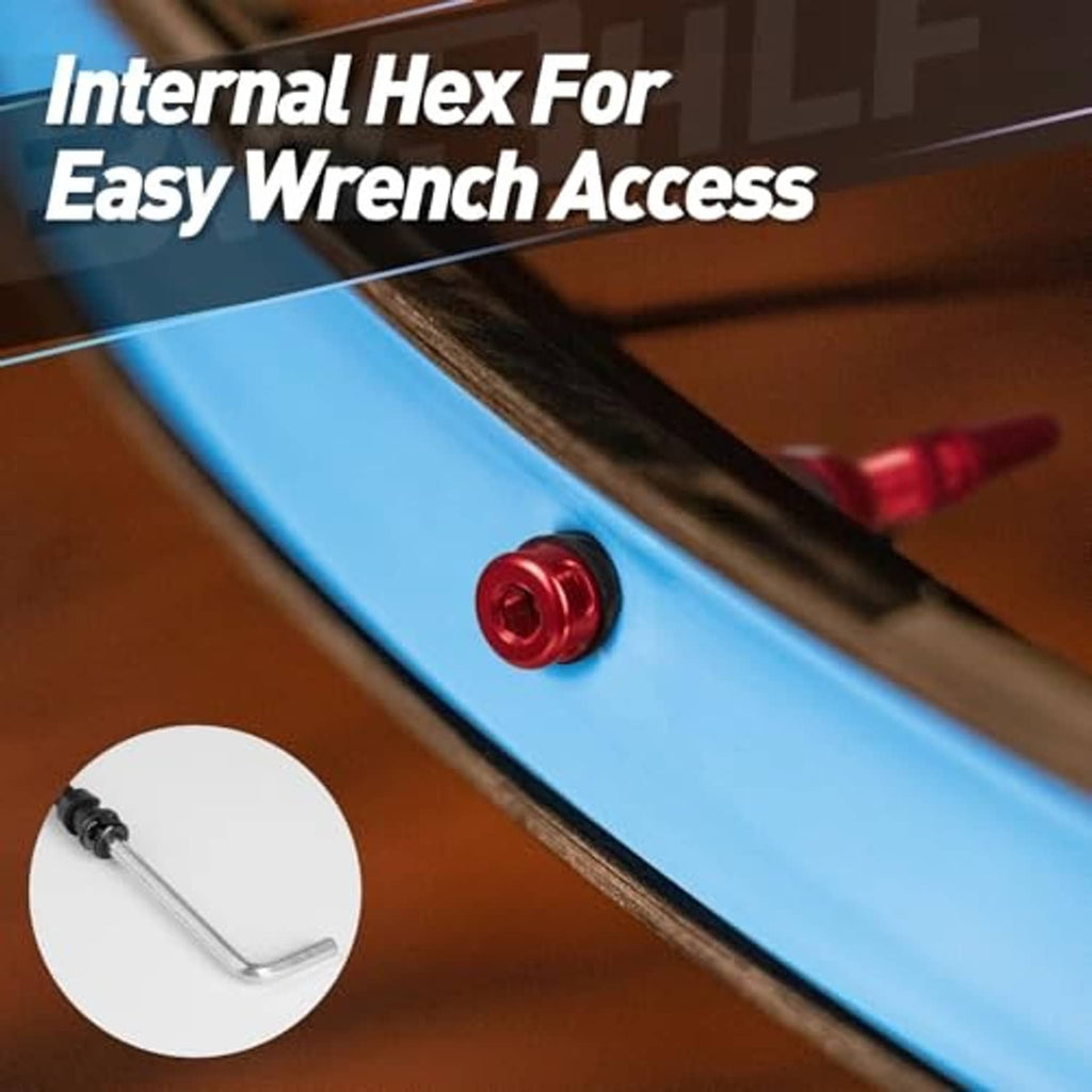 Tubeless Presta valve stem with internal hex fitting for easy wrench access