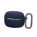Dark blue silicone earbuds charging case cover with metal carabiner clip