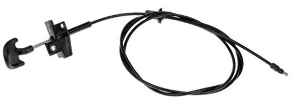 Hood release cable with black mounting bracket and release handle