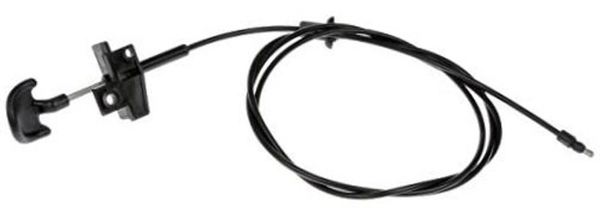 Hood release cable with black mounting bracket and release handle