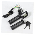 Electric bike handlebar throttle with LCD display, black grips, and wiring harness