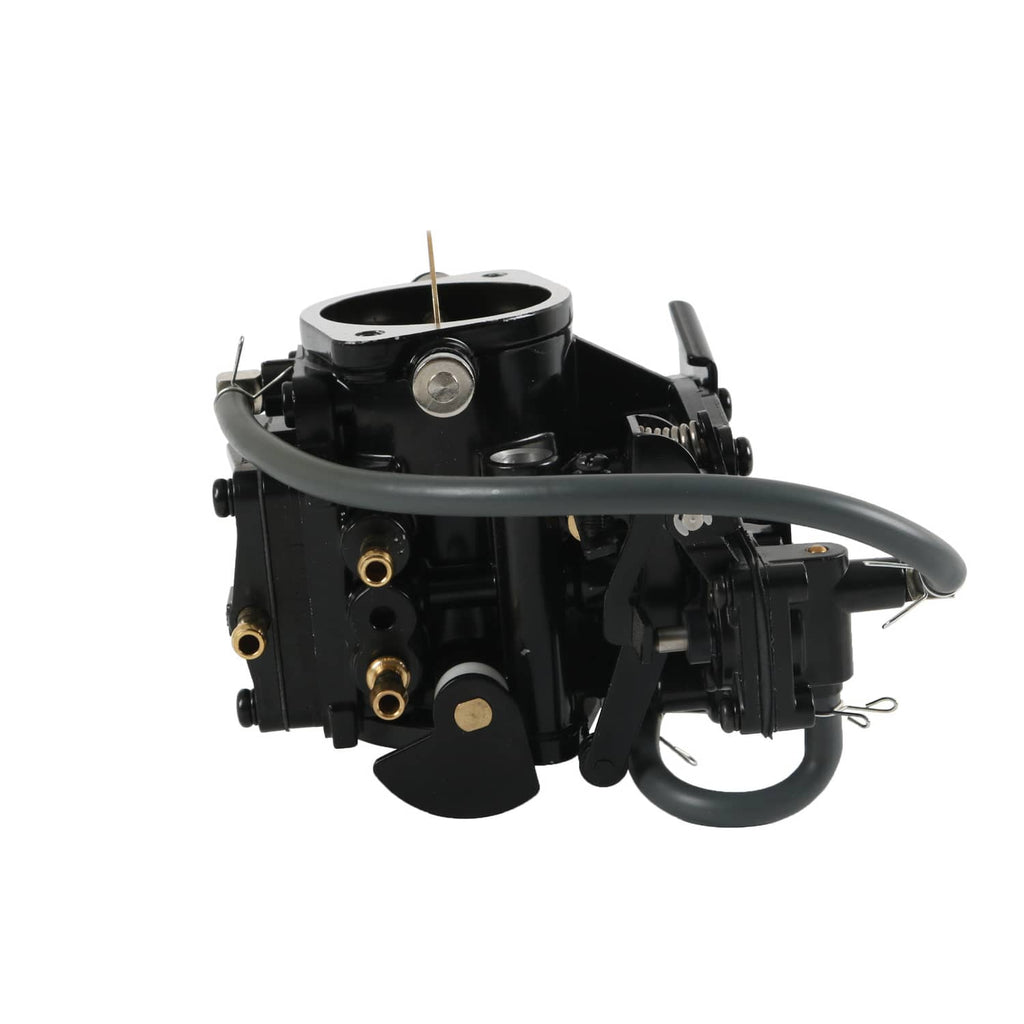 Carburetor with top air intake opening, black hoses, and brass fittings