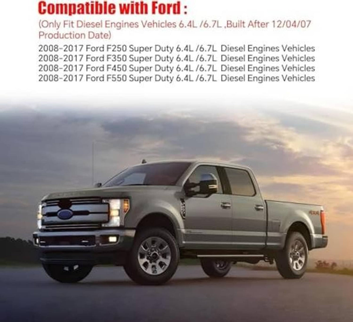 Compatible with Ford diesel engines vehicles list and diagram on a pickup truck