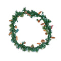 9ft pre-lit Christmas garland wreath with pine needles, pinecones, and red berries